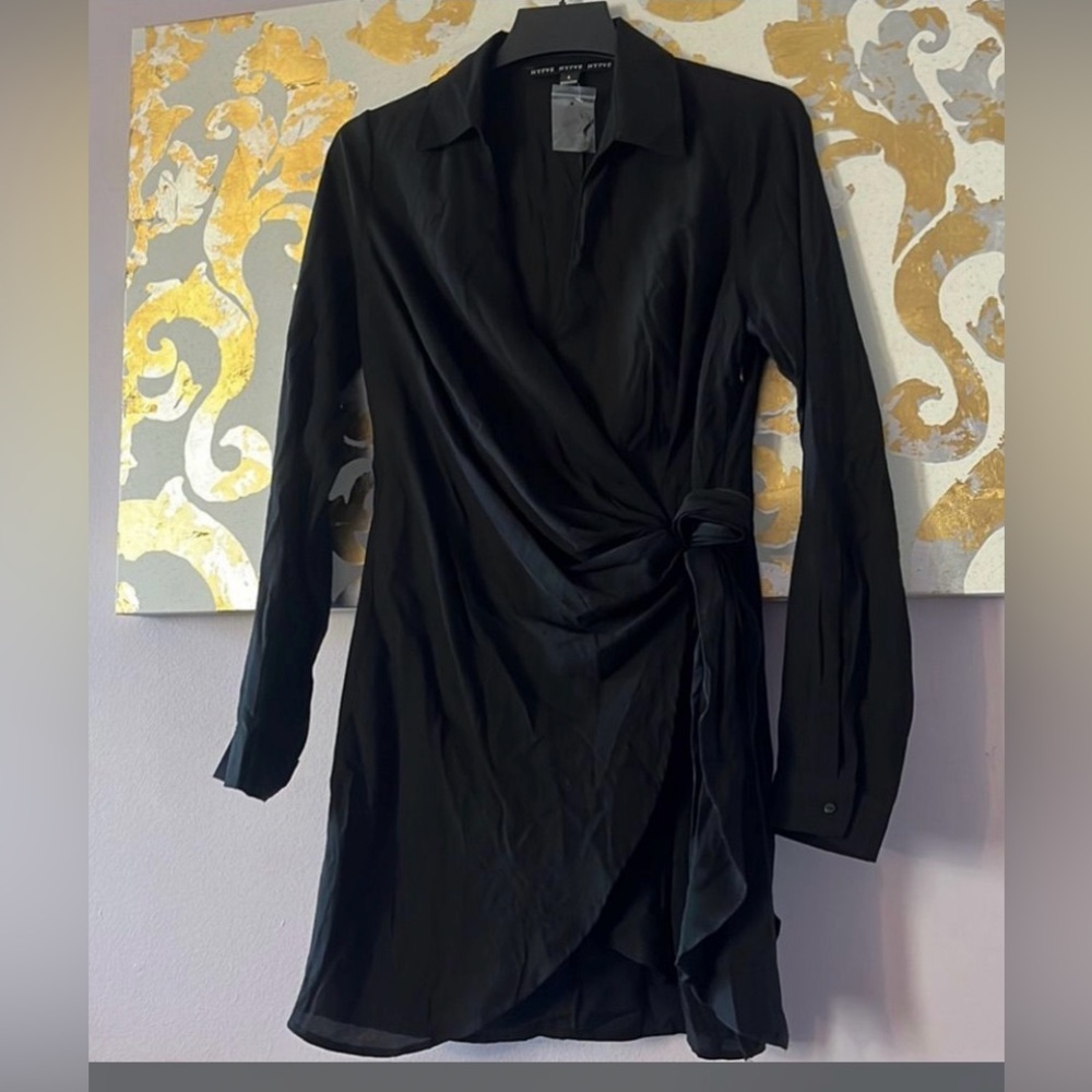 New Hyfve long sleeve black wrap dress